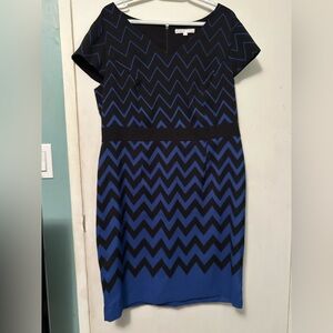 Cleo Blue & Black Chevron Dress Size 16 Short Sleeve Stretch